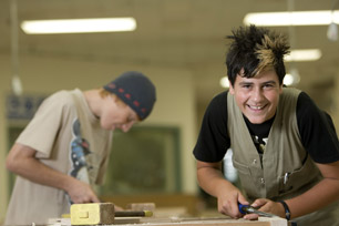 VU students learning to use wood machining to produce  furniture