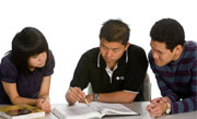 a group of Victoria University international students discuss course study material