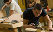 carpentry students working