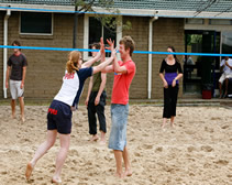 Playing volleyball at Student Village