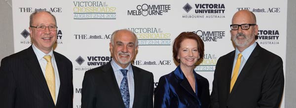 Julia Gillard with Peter Dawkins, George Pappas and Andrew Holden