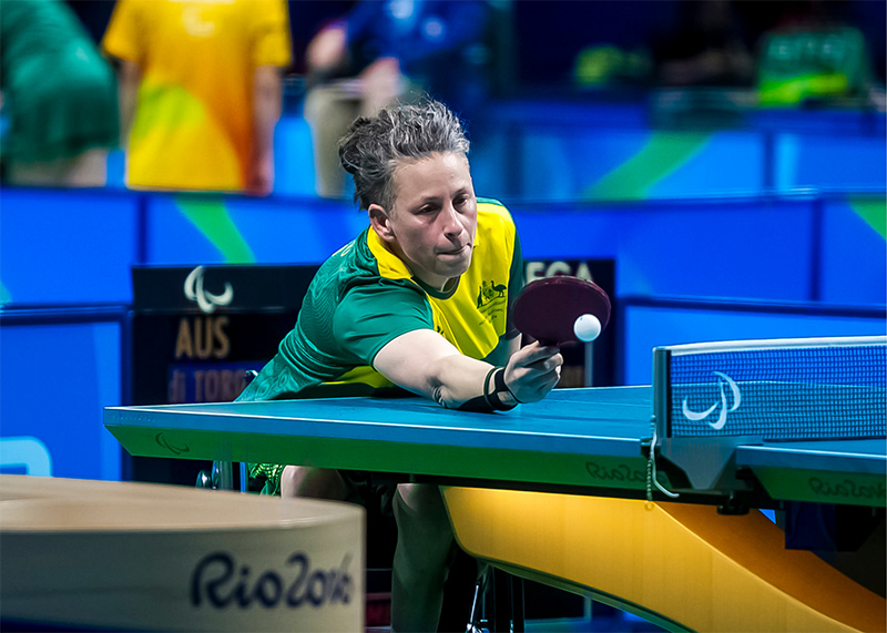 Danni Di Toro competing in a table tennis competition.