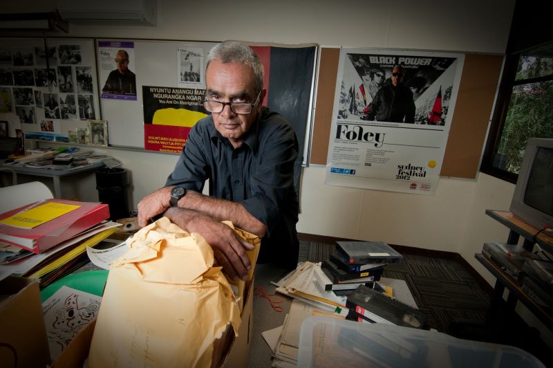  Professor Gary Foley surrounded by objects from Aboriginal History Archive