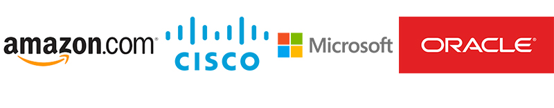  amazon, cisco, microsoft and oracle logos