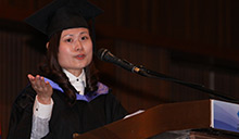 Image of valedictorian giving speech at Malaysian Graduation Ceremony