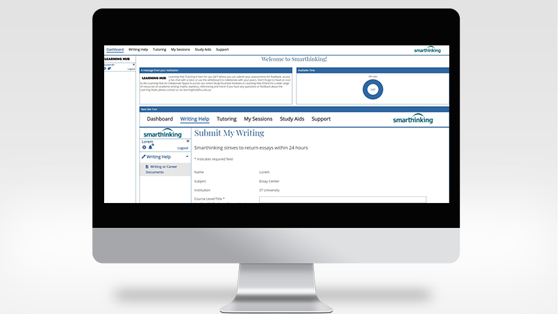 Computer screen showing learning hub tutor with option to submit work for assessment