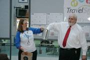Anne McLean and Jon Hickman Jon Hickman draws a ticket from a tin held by Anne McLean