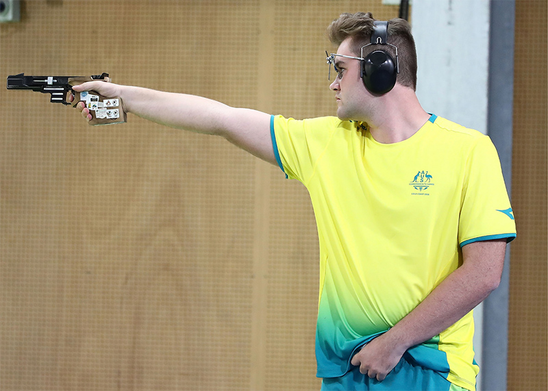 Sergei Evglevski competing in a shooting tournament.