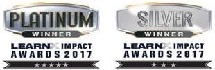 Learn X Impact platinum and silver award logos