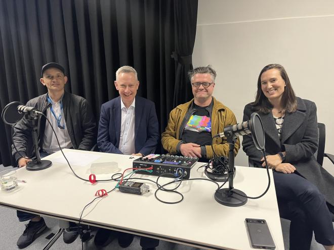 Left to right: Igor Asmaryan, Vice-Chancellor Adam Shoemaker, Stuart Clegg, Dr Mary Woessner