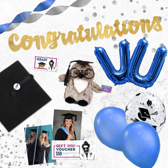 Contents of a VU graduation pack which you could win - the contents of the pack is outlined on this page.