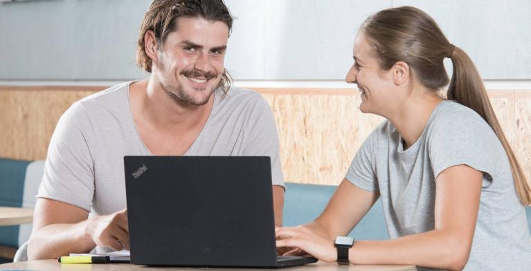 Students studying with laptop.