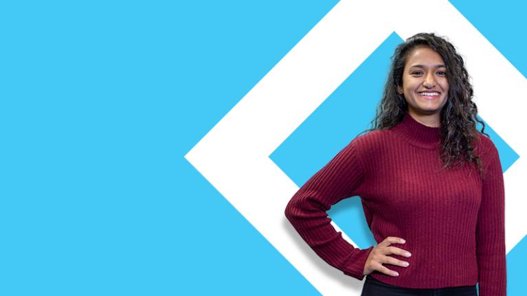 VU Sydney student with VU logo