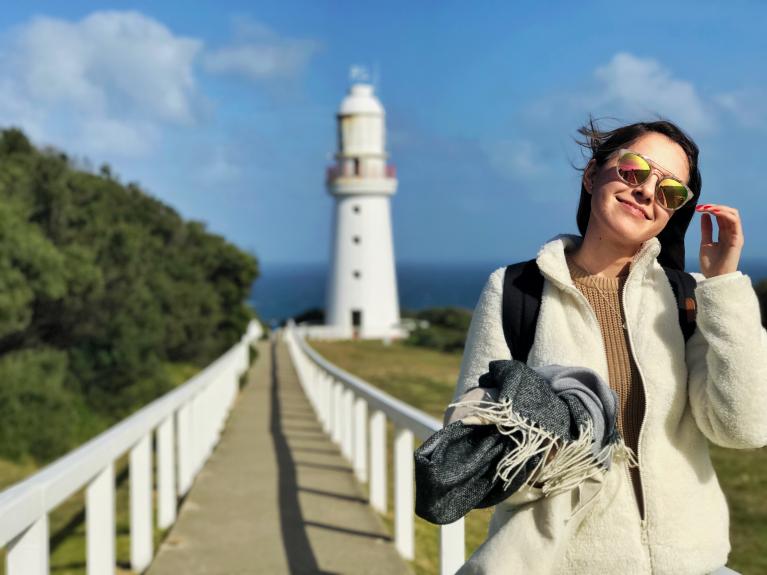 Exchange student Celeste taking in the Victorian coast.