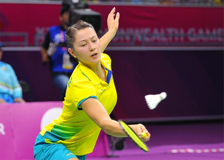Gronya Somerville competing in a badminton match.
