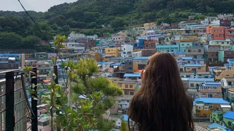 Katherine Le admiring the view from Busan's Gamcheon Culture Village