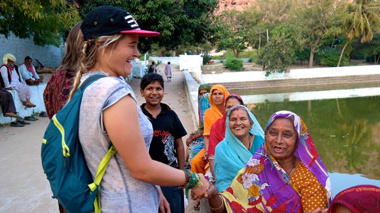 Samantha Suendermann conducting community development activities in India through a VU volunteer program.