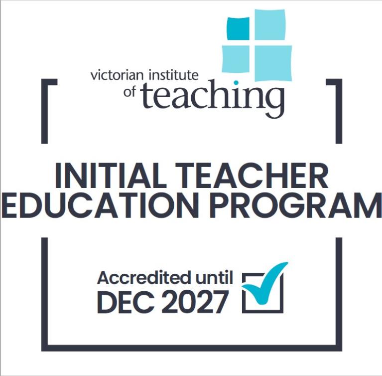 Victorian institute of teaching logo, inital teacher education program, accredited until Dec 2027