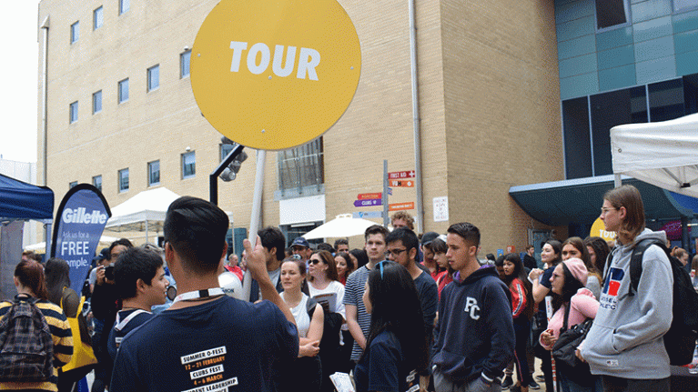  VU Vollies conducting a campus tour during O-Fest