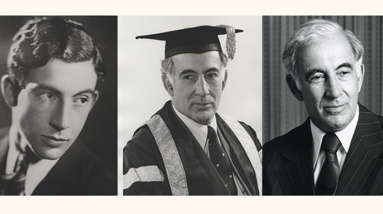 (L-R: Portrait of Sir Zelman Cowen by photographer Athol Shmith; Vice-Chancellor of the University of Queensland; Sir Zelman, Governor-General of Australia. Photos courtesy of the Cowen family and the University of Queensland) Image - three portraits of Sir Zelman Cowen