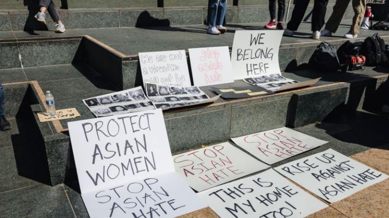 Stop Asian hate signs on building