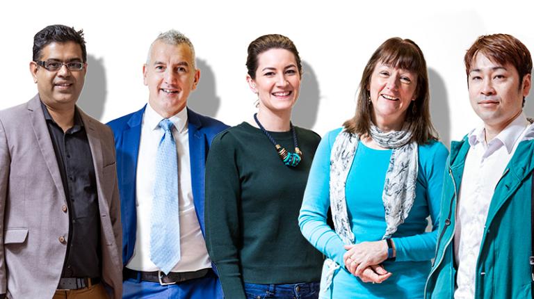 2019 Alumni Award finalists: Dr Mahesh Prakash, Professor Mark Febbraio, Carly Whytcross, Dr Sherryl Clark, Dr Hanatsu Nagano Alumni Awards 2019 finalists