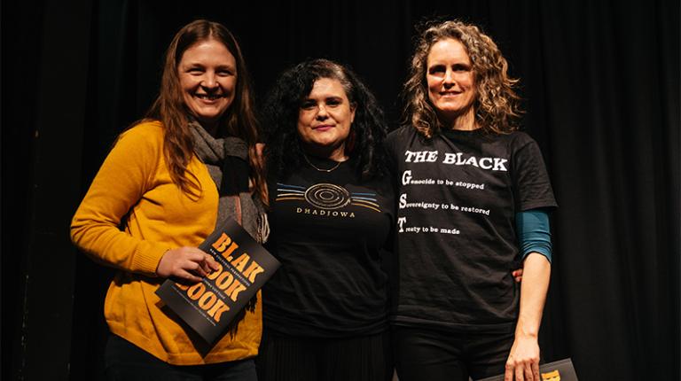 The authors of Blak Cook Book, from left, Kate Golding, Dr Paola Balla and Dr Clare Land. Picture : Sam Biddle.
