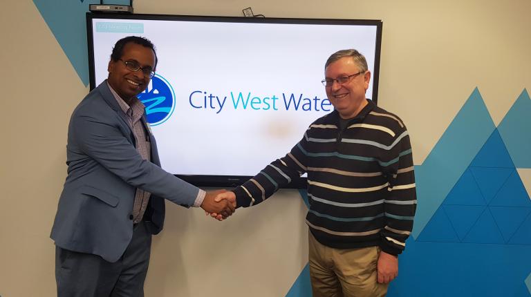 Dr Nitin Muttil and CWW's Chris Arabatzoudis Dr Nitin Muttil and CWW's Chris Arabatzoudis