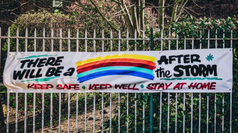 Sign welcoming students back after COVID restrictions 