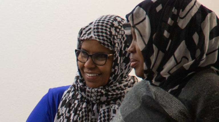 Participants Kafia and Nadifo take part in an education session