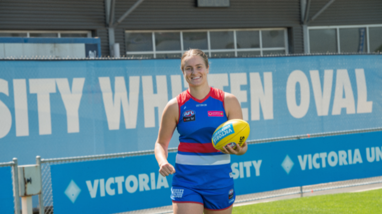 Ellyse Gamble enjoying some time on the field. Ellyse Gamble on the footy oval