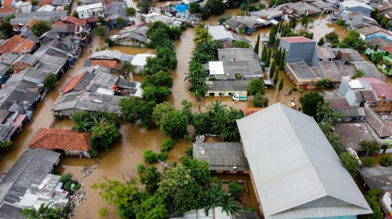 Flooded village from the air