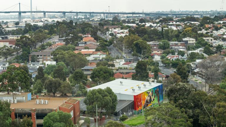 Footscray Learning Precinct mural viewed from the State Trustees building.