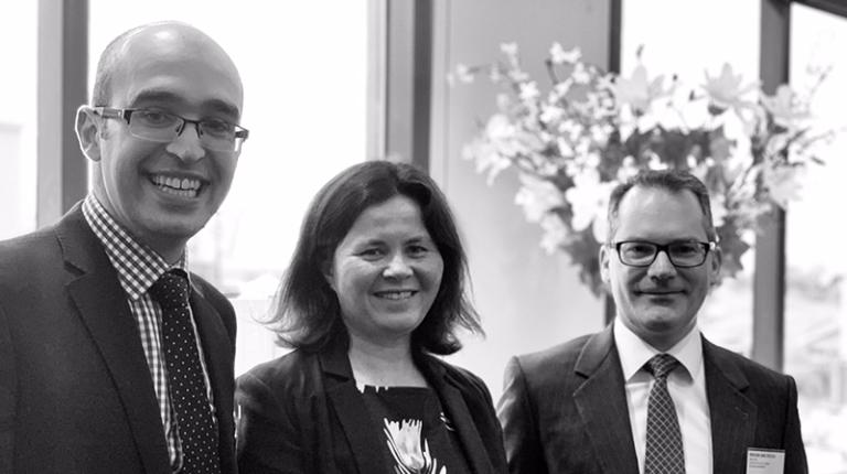 VU staff Jason Nassios, Janine Dixon and James Giesecke at the forum