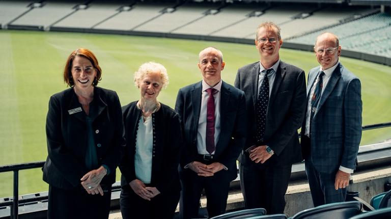 Dr Joanne Pyke, SVE Director, with masterclass contributors at the iconic MCG Dr Joanne Pyke, with masterclass contributors at MCG