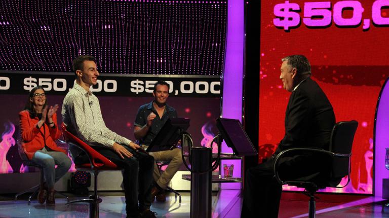 Steve Obeid on set with Millionaire Hot Seat host Eddie McGuire