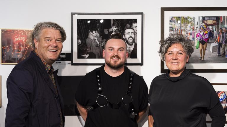 Winner of Picturing Footscray 2019, Matto Lucas, with judges Adam Harding and Jody Haines