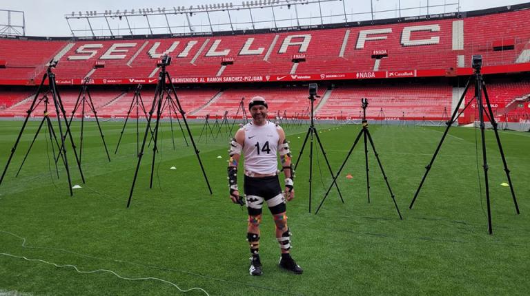 Professor Robert Aughey with equipment to test Electronic Performance Tracking System in Spain 2016 