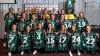 Women's football team proudly hold up team jerseys