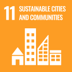 SDG infographic: text Goal number eleven, sustainable cities and communities
