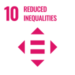 Text 10: Reduced inequalities; icon = sign and 4 triangles in 4 directions