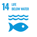 TExt: 14 life below water, icon, fish and waves 