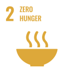 Text: Zero hunger; image: icon of a bowl with 3 lines representing steam from hot food