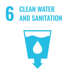 Text: 6 Clean water and sanitation; icon: water drop in a glass, with arrow pointing down