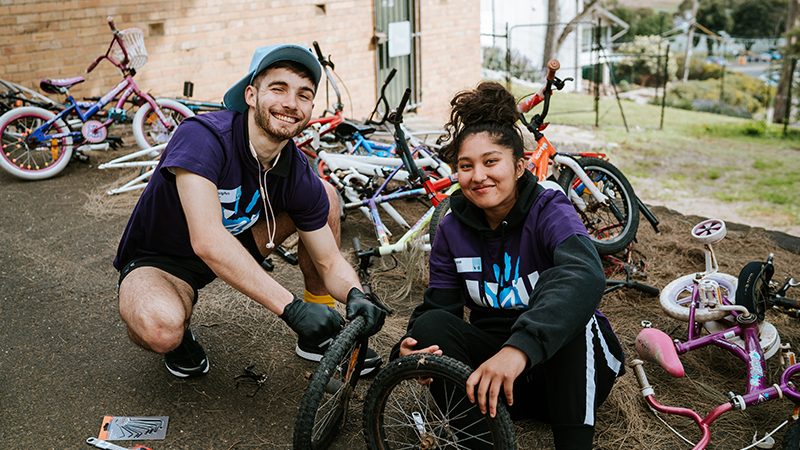Bicycle maintenance by V4U Day vollies. 