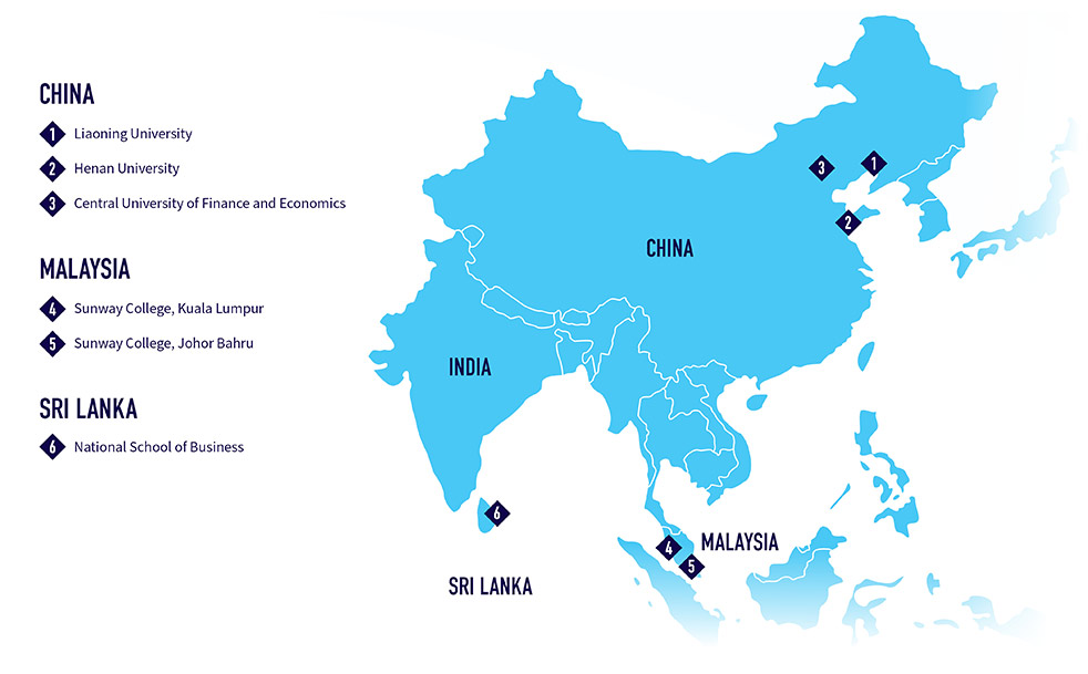  Map of international delivery partners. Names of partners listed on this page.